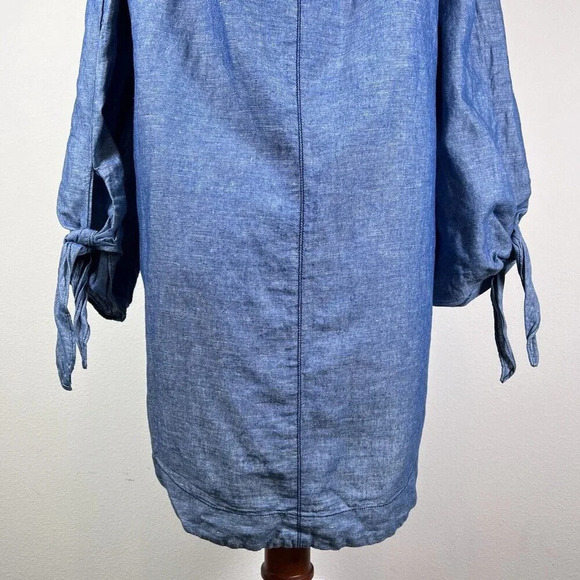 Free People Denim Off The Shoulder Top Size Medium Chambray Blouse Blue Summer - Picture 13 of 16